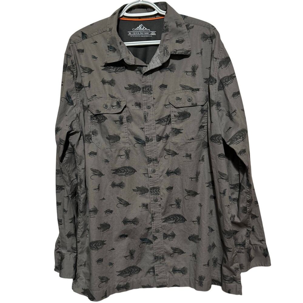 Croft & Barrow Quick-Dry Gray Fishing Tackle Long Sleeve Button Front Size XL